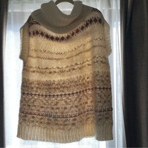 Free People Cream and Brown Cowl Neck Sweater